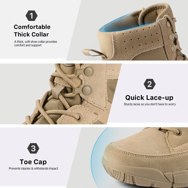 FREE SOLDIER Waterproof Hiking Work Boots Men's Tactical Boots 6 Inches Lightweight Military Boots Breathable Desert Boots (Tan, 7) - Image 5